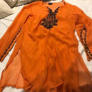 Gorgeous orange silk beach cover up